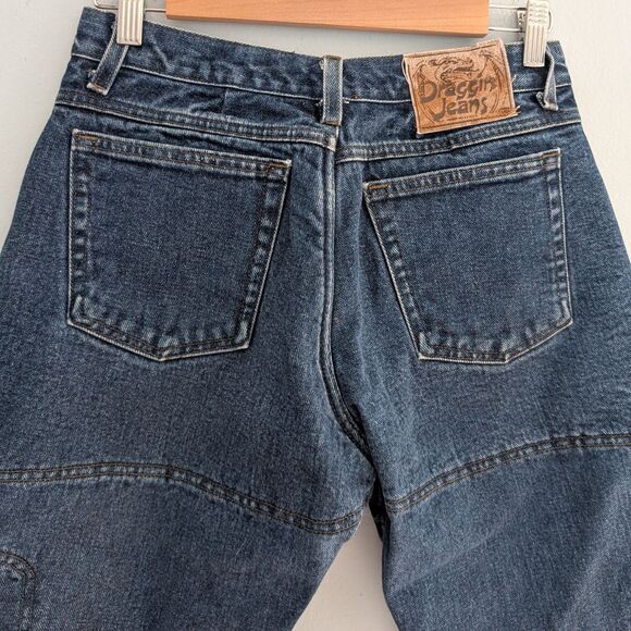 Vintage 1990s Fast Company Draggin Jeans Motorcyle Riding Denim Patchwork Size 6 - Picture 4 of 13